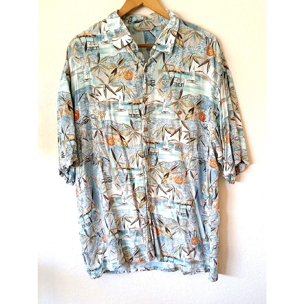 Paradise Collection Men's Hawaiian Button Up Shirt Sailboats And Oranges